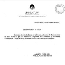 DECLARACIÓN de INTERES SOCIAL de la LEGISLATURA PORTEÑA a la AAC por su LABOR