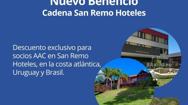 Nuevo Beneficio – Hoteles San Remo Descuento para socios y socias⁸