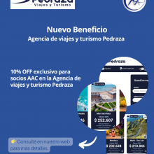 Convenio 10% de descuento con agencia de Viajes Pedraza exclusivo para la AAC. 🛩